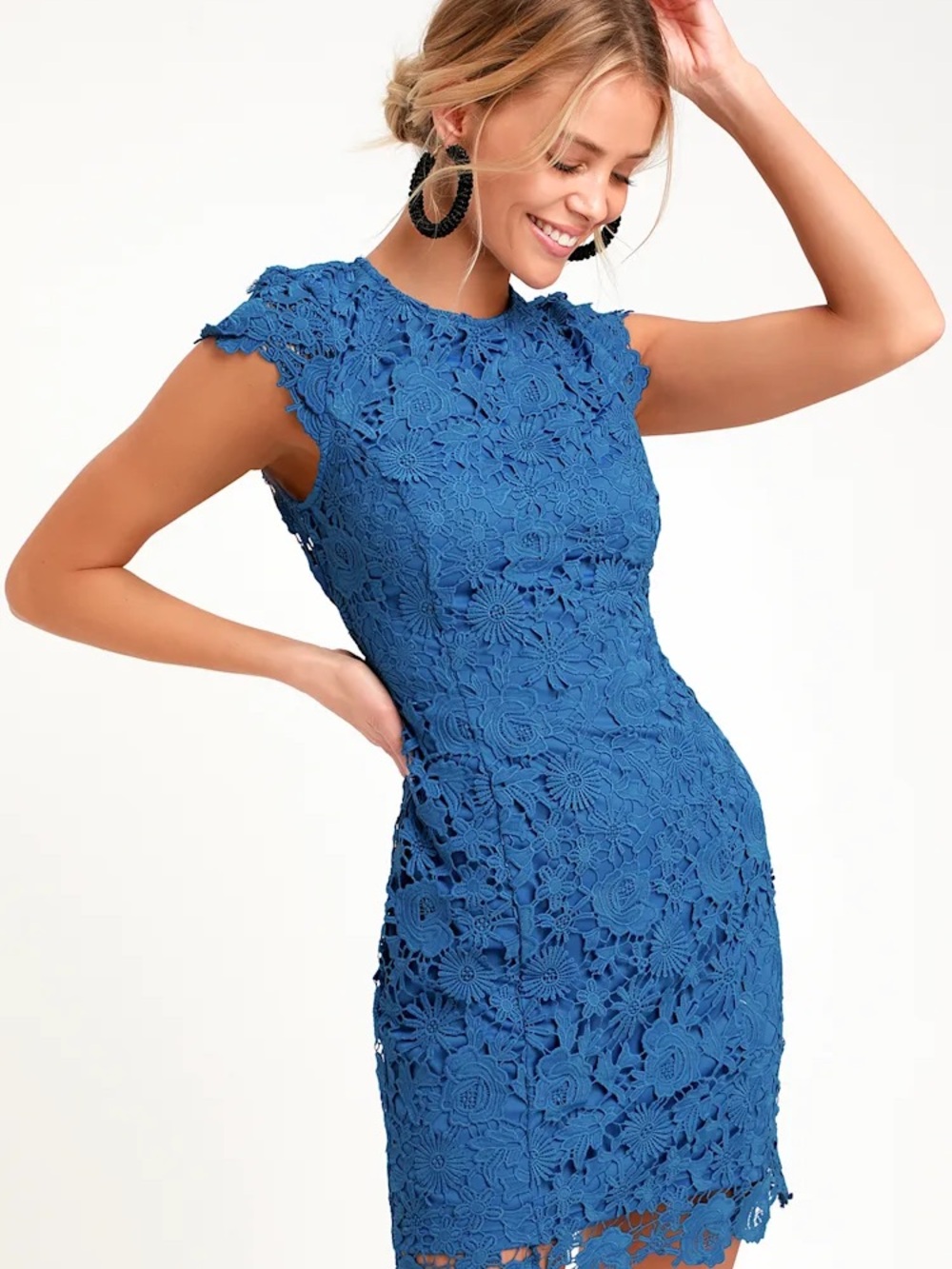 Lulus Romance Language Blue Lace Backless Mini Dress